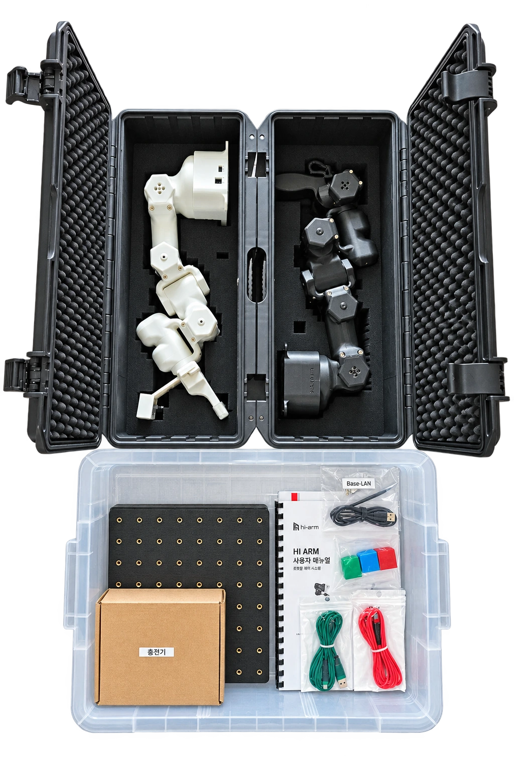 White follower and black leader in the case, with a separate accessory box
